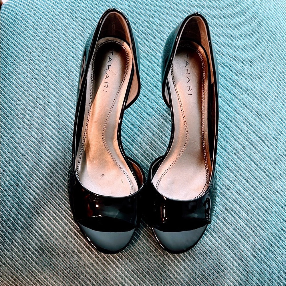 Tahari Black High Heel Pumps with Peep-Toe